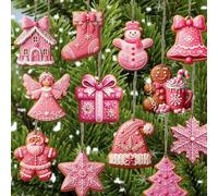 Pink Gingerbread Man Decor, 12pcs Christmas Gingerbread Ornaments, Wooden Christmas Gingerbread Man Decorations, Festive Fix Gingerbread Ornaments For Christmas Trees