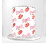 Pink Gingham Bow Cherry Wrap Around Print A4 Edible Paper Icing Sheet Cake Topper Side Ribbon Border Decor for Personalised Themed Decorations