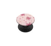 Pink Gingham Bow Pattern Pink Checkered Ribbon Cute Girly PopSockets Adhesive PopGrip