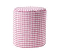 (Pink) Gingham Check Round Pouffe Cotton 40 x 42 cm