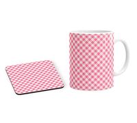 Pink Gingham Checkered Print Pattern Mug Coffee Cup and Coaster Set