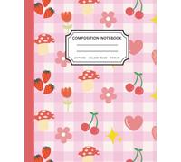 Pink Gingham Composition Notebook College Ruled: Cute Kawaii Strawberry, Cherry & Mushroom Aesthetic | Wide Margin for School or College, Writing & Note Taking | 7.5 x 9.25 Inches, 110 Pages