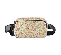 Pink Gingham Cute Waterproof Waist Pack Crossbody Bag with Adjustable Strap for Cycling Hiking Gym, Cute Fruits Bananas Apples Pears Scandinavian Style, One Size