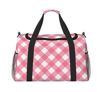 Pink Gingham Plaid Print Duffle Bag for Travel, Carry On Weekender Overnight Duffel Bags, Gym Bags for Women Men, Personal Item Travel Bag