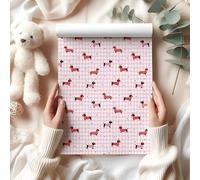 Pink Gingham Sausage Dog Wrapping Paper Sheet, Cute Dachshunds in Sweaters & Hearts, Perfect for Valentine's Day & Dog Lovers - W173 (1 Meter Roll - 58cm x 100cm/ 22.8" x 39.3")