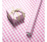 Pink Gingham Wrapping Paper Roll - Wide 59.4cm x 3.6m Checkered Gift Wrap for Birthday, Baby Shower, Wedding, Valentines Day, Mothers Day, Women and Girls