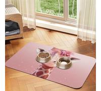 Pink Giraffe Dog Food Mats for Floors, 12x18 Inch Non-Slip Super Absorbent Pet Food Mat, Dishwasher Dog Mat for Food and Water, Cute Rubber Quick Dry Pet Feeding Mat for Dogs Puppy Cats