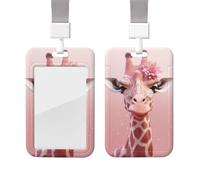 Pink Giraffe Id Badge Holder with Lanyard Waterproof Key Card Holder Case Id Card Protector with Clear Id Window Name Tags for Women Men Work Office Doctor Nurse