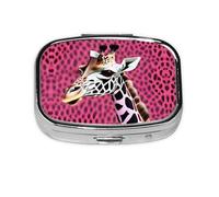 Pink Giraffe Texture Print Square Metal Pill Box Decorative Pill Case - Carry Your Meds in Style (Rectangular)