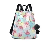 Pink Girl Watercolor Women Backpack, Printed Daypack with Anti Theft Back Zipper, Multiple Pockets and Pom Pom Keychain, 17L