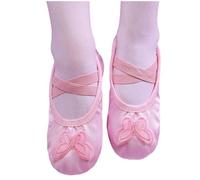 Pink Girls’ Classic Satin Ballet Shoes UK Size 11.5 Split-Sole Dance Slippers with Cross Elastic Strap Large Bow Slip-On Flats School Shoes Ballerina Trainers Body Shaped Exercise Footwear