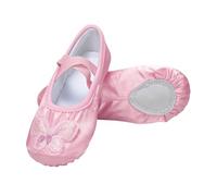 Pink Girls’ Classic Satin Ballet Shoes UK Size 13.5 Split-Sole Dance Slippers with Cross Elastic Strap Large Bow Slip-On Flats School Shoes Ballerina Trainers Body Shaped Exercise Footwear