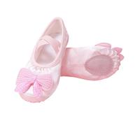Pink Girls’ Classic Satin Ballet Shoes UK Size 2 Split-Sole Dance Slippers with Cross Elastic Strap Large Bow Slip-On Flats School Shoes Ballerina Trainers Body Shaped Exercise Footwear