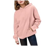 Pink Girls Cute Hooded Solid Corduroy Soft Comfy Oversized Sweatshirt Casual Long Sleeve Pullover Hoodies Sweater Preppy Teen Clothes Fashion Streetwear 12-13 Years