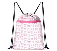 Pink Girls Drawstring Bags, Waterproof Swim PE Bag with Bow, Cute Drawstring Backpack for School Swimming Travel Beach, Portable Draw String Bags for Women and Girls