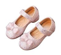 Pink Girls' Glitter Mary Jane Shoes Low Heel Princess Dance Shoe - Bow Cute-Accent Soft Sole Ballet Dress Flats for Party,Wedding,School,Banquets,Birthday Parties,Cosplay Size 11