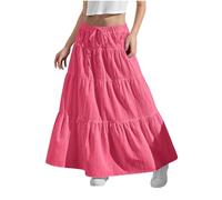 Pink Girls School Maxi Skirts Kids Full Length Drawstring Elasticated Waist Flowy Skirts Vintage Summer Long Dress Elegant A-Line Beach Skirt Lightweight Swing Casual Skirt for Kid Girl 12-13 Years