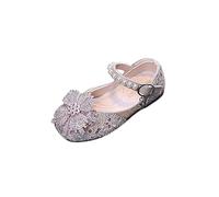 Pink Girls' Sparkly Mary Jane Princess Dress Shoes - Cute Accents Flat School Shoes Non-Slip Soft Sole Summer Footwear for Wedding Birthday Party Performance UK Size 12.5
