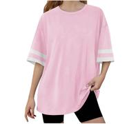 Pink Girls T-Shirt Oversized Crewneck Baseball Tee Short Sleeve Summer Tops Loose Fit Lightweight Tunic Tees Longline Basic Blouse Leisure Fashion Top Children's Comfy Clothing 14-15 Years