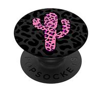Pink Girly Black Leopard Saguaro Cactus Print Art PopSockets PopGrip: Swappable Grip for Phones & Tablets