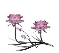 Pink Glass Rose 2 Stem Candle Holder With 2 Tone Black And Silver Base Hestia Pink One Size