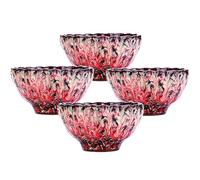 Pink Glaze Tenmokus Tea Cup, Ceramic Jianzhan Teacup, 4 oz, Handmade Chinese Style Small Tea Cups Set of 4, Tea Set Gift Box