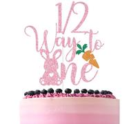 Pink Glitter 1/2 Way to One Cake Topper, Spring Bunny Sweet 6 Months Décor, Easter Rabbit Themed Baby Shower Baby's Half Birthday Party Decorations Supplies