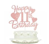 Pink Glitter 11th Birthday Cake Topper for Girls - Sparkling Milestone Celebration Decoration