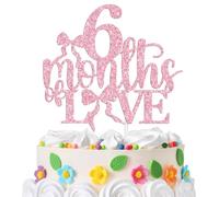 Pink Glitter 6 Months of Love Cake Topper, Baby’s Half Year Birthday Cake Decor, 1/2 Way to One, Bow Theme Baby’s 6 Months Birthday Baby Shower Party Decorations Supplies