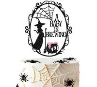 Pink Glitter A Baby is Brewing Cake Topper, Little Boo Halloween Baby Shower Party Supplies, Pregnant Witch Cake Decor for Baby Shower Gender Reveal Party Decorations