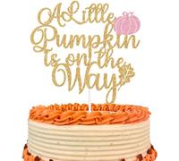 Pink Glitter A Little Pumpkin is on the Way Cake Topper, Pumpkin Baby Shower Gender Reveal Party Decorations Supplies for Baby Girls