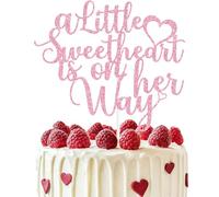 Pink Glitter A Little Sweetheart is on Her Way Cake Topper, Our Little Sweetheart/Oh Baby/Sweet Baby Girl, Valentine's Day Sweetheart Girl Gender Reveal Baby Shower Party Decorations Supplies