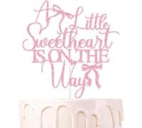 Pink Glitter A Little Sweetheart is on the Way Cake Topper, Cupid Valentine's Day Wedding Pregnancy Announcement Baby Shower Party Decorations Supplies