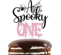 Pink Glitter A Spooky One Cake Topper, A Little Boo is Turning One/Happy 1st Booday, Funny Halloween Scary Spider Themed Baby's Birthday Baby Shower Party Decorations Supplies