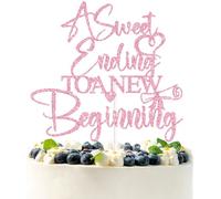 Pink Glitter A Sweet Ending to A New Beginning Cake Topper, the Adventure Begins/Congratulations, Funny Graduation Wedding Retirement Farewell Party Decorations Supplies