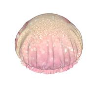 Pink Glitter Balloon Printed Double-Layer Shower Cap, Reusable Shower Cap, Suitable For Various Hair Lengths
