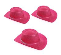 Pink Glitter Cowgirl Hats Fancy Dress Accessory Perfect For Hen Party Cowboy Costumes Stage Show Dance Shows - Pack Of 3
