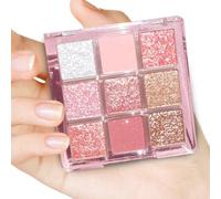 Pink Glitter Eyeshadow Palette, 9 Colour Shimmer Silver Gold Pink Eyeshadow, Natural Highly Pigmented Eyeshadow Palette, Long Lasting Waterproof Eye Shadow Pallets for Women