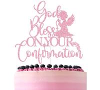 Pink Glitter God Bless on Your Confirmation Cake Topper, Mi Confirmation/My Baptism, Baptism Christening Bridal Shower Engagement Party Decorations Supplies