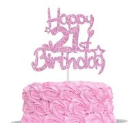 Pink Glitter Happy 21st Birthday Cake Topper for Women Twenty-One Year Old Decor Cheers 21 Funny Birthday Party Decorations Supplies