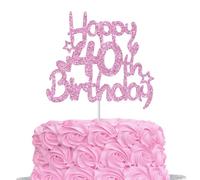 Pink Glitter Happy 40th Birthday Cake Topper for Women Forty Year Old Decor Cheers 40 Funny Birthday Party Decorations Supplies