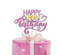 Pink Glitter Happy 86th Birthday Cake Topper, Eighty Six Years Old Birthday Party Cake Decor, Gold Number 86 Birthday Party Supplies Decorations for Man or Woman