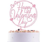 Pink Glitter Happy Valentine's Day Cake Topper, Be Mine/Will You Be My Valentine?, Wedding Anniversary Bridal Shower Engagement Party Decorations Supplies