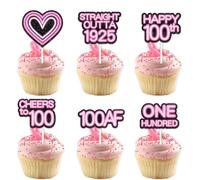 Pink Glitter Heart Dessert Cupcake Topper Pick for Straight Outta 1925 Legend Since 1925 Theme Decor Supplies Men Happy 100th Birthday Party Decorations set 18pcs