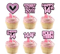 Pink Glitter Heart Dessert Cupcake Topper Pick for Straight Outta 2011 Legend Since 2011 Theme Decor Supplies Men Happy 14th Birthday Party Decorations set 18pcs