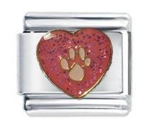 Pink Glitter Heart with Paw Print Italian Charm Fits all 9mm Italian Style Charm Bracelets
