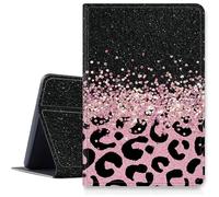 Pink Glitter Leopard Case for iPad Air 11 inch 2024 M2, Shockproof PU Leather Folding Adjustable Stand Case with Auto Sleep/Wake for 11" iPad Air Case 2024 Air M2