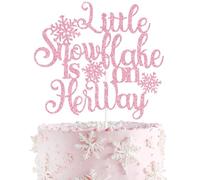 Pink Glitter Little Snowflake is on Her Way Cake Topper, Sweet Baby/Welcome Baby Girl, Winter Snowflake Baby Shower Gender Reveal Party Decorations for Baby Girl