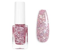 Pink Glitter Nail Polish - High Glossy Sparkly Shimmer Nail Varnish - Quick Dry Holographic Sparkle Pink Nail Paint - Long-lasting Sequins Nail Art Varnish No UV Need