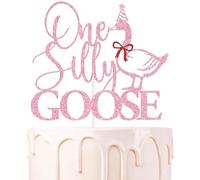 Pink Glitter One Silly Goose Cake Topper, Goose First Birthday Décor, Funny Baby's 1st Birthday Baby Shower Party Decorations Supplies for Girls